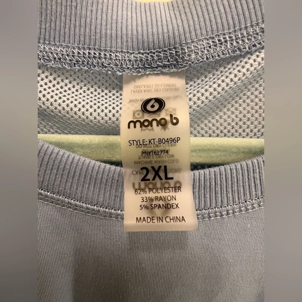 Mono B Sky Blue Mesh Back Activewear Top Hi Low Split Athleisure Tee 2X